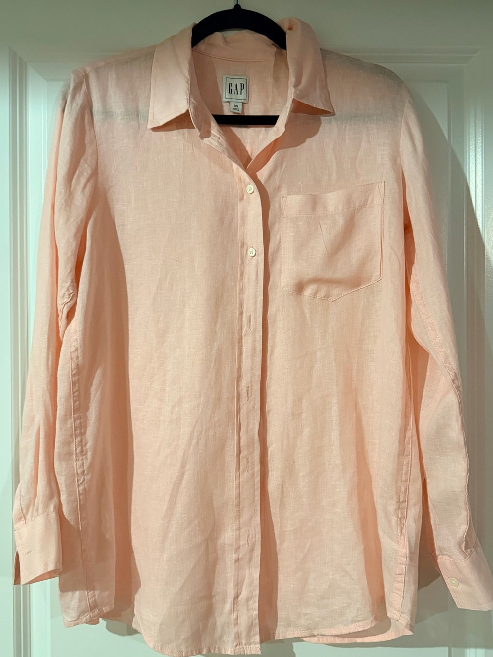 GAP‎ 100% Linen Boyfriend Fit Long Sleeve Shirt in Light Peach XS NWOT